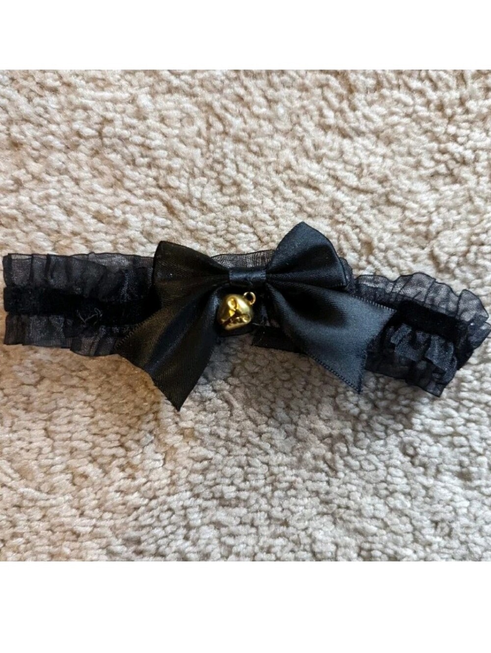 Black adjustable choker necklace bell bow lace Handmade Girly Lolita Feminine